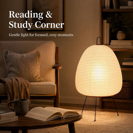 Tripod Floor Lamp 3 Color Temperatures 3000K/4500K/6500K LED Bulb Included,Japanese Rice Paper Standing Lamp with Foot Switch, Minimalist Small Lantern Lamp for Bedroom Living Room Entrywa