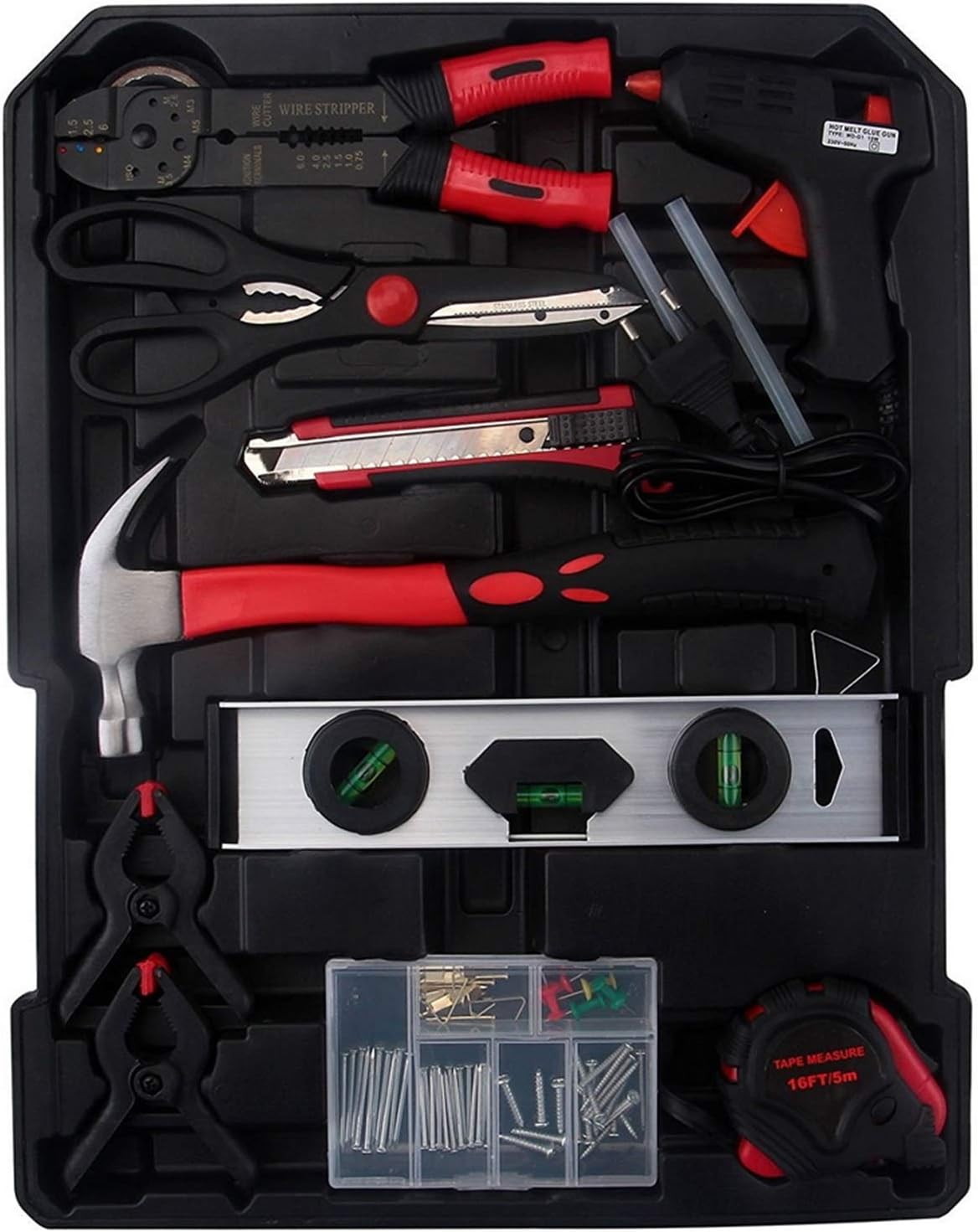 148 Pieces Tool Set,House Repairing Hand Tool Kits,Portable Complete Basic Repair General Hand Tool Sets for Men Women,Home Basic Repair Tool Kit,with Storage Case,for DIY Home Maintenance (Red)