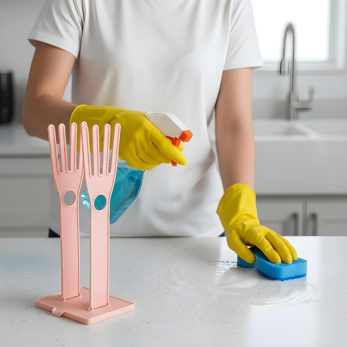 2 Pcs Kitchen Glove Holder, Kitchen Glove Stand Holder Plastic Glover Drying Dryer Rack, Reusable Rubber Dishwashing Gloves Clothes Drying Rack for Dish Gloves and Rags Towel Storage Tool(Blue)