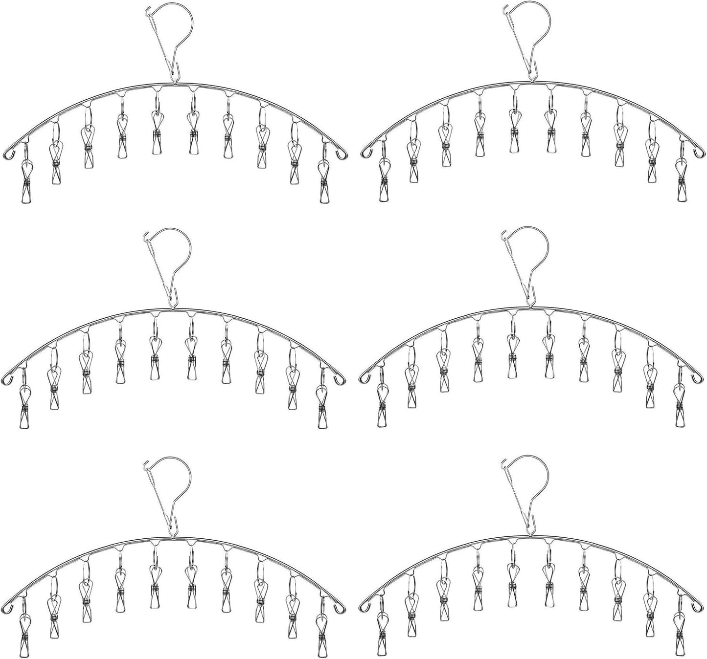 2Pcs Clothes Drying Hanger with 16 Clips, Stainless Steel Sock Air Drying Rack, Windproof Anti-Lost for All Small Laudry Item and Herbs