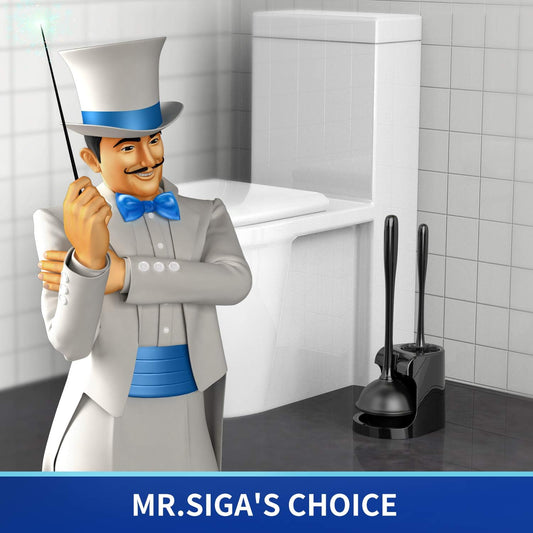 MR.SIGA Toilet Plunger and Bowl Brush Combo for Bathroom Cleaning, Black, 2 Sets