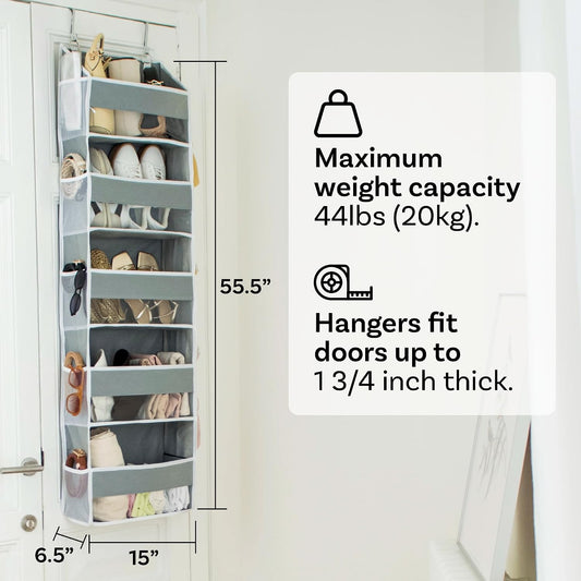 OOH SO Tidy Over Door Organizer - 5-Tier Hanging Organizer with 5 Large Pockets & 10 Mesh Pockets - Ideal for Craft Room, Nursery, Kids Room, Dorm Storage & Shoe Organization (Grey, 15 x 55.5 x 6.5”)