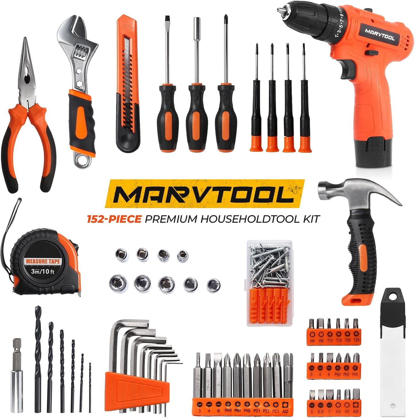 57 Piece Basic Tool Set, Home Repair Hand Tool Kit, General Household Tool Box, Portable Toolbox with Storage Case for Homeowner, DIY, Handyman, Women, Men