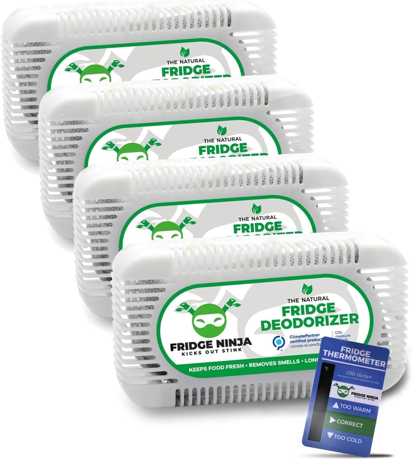 Fridge Ninja Fridge Deodorizer (2 Pack) - More Effective Than Baking Soda - Natural and Unscented Activated Charcoal Refrigerator Deodorizer and Odor Eliminator for Freezers, Coolers, and Lunch Boxes