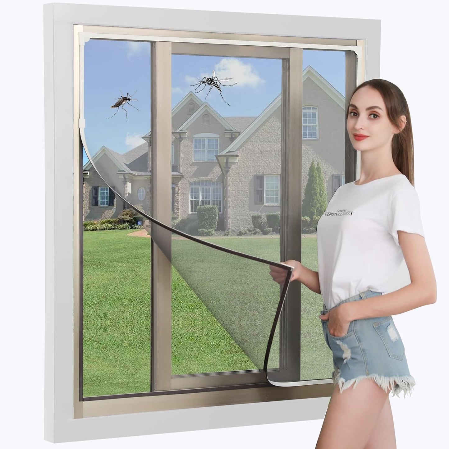 DIY Magnetic Window Screen with Adjustable Size | Easy and Fast Installation, Window Screen net kit White Frame with Gray Fiberglass mesh