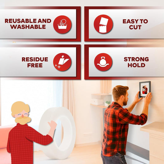 XFasten Reusable Double-Sided Nano Tape, 1.5-Inch x 20 Feet, Clear, Movable and Washable Double-Sided Gel Mat Grip Adhesive Putty Brick Tape | Bathroom, Kitchen Silicone Grip Nano Mounting Tape