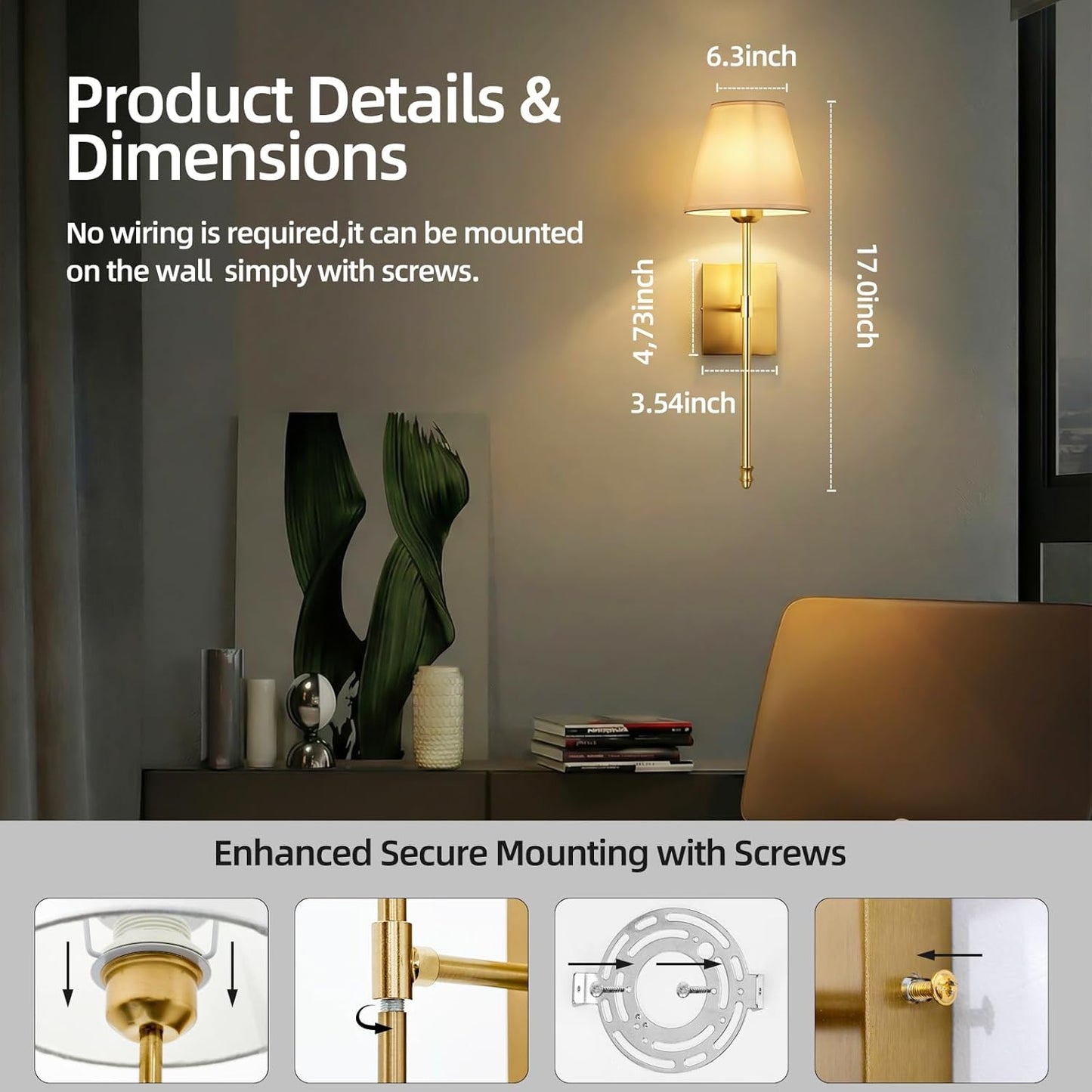 Rechargeable Battery Operated Wall Sconces Set of 2, Black Wireless Fabric Shade Wall Sconce with Remote Control, Dimmable RGB Color Changing Wall Lamp for Bedroom Living Room Hallway, 20.47" Tall
