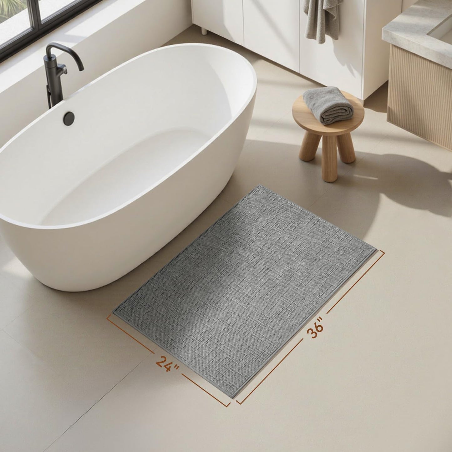 AMOAMI Bath Mat Non Slip Super Absorbent Quick Dry Bath Mats for Bathroom Floor Rubber Backing Washable Bathroom Rugs Modern Woven Jacquard Mat, Beside Tub Bath Rugs, 17" x 24", LightGrey