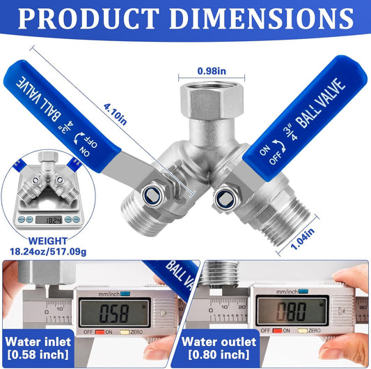 Garden Hose Splitter 2 way Heavy Duty, Brass Water Hose Splitter High Flow With Long Handle, 3/4 Inch Garden Hose Y Valve Garden Splitter, Full Flow Y Valve Hose Splitter With Wrench