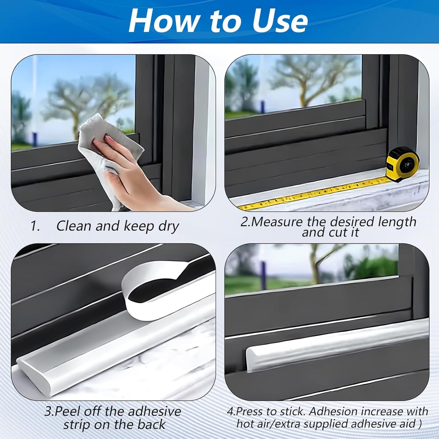 118" Weather Stripping Door Seal Strip, Wedge-Shape Window Foam Seal Strip, Soundproof Front Door Frame Seal, Self-Adhesive Winter Insulation for Doors & Windows, Noise Cancelling Window Inserts