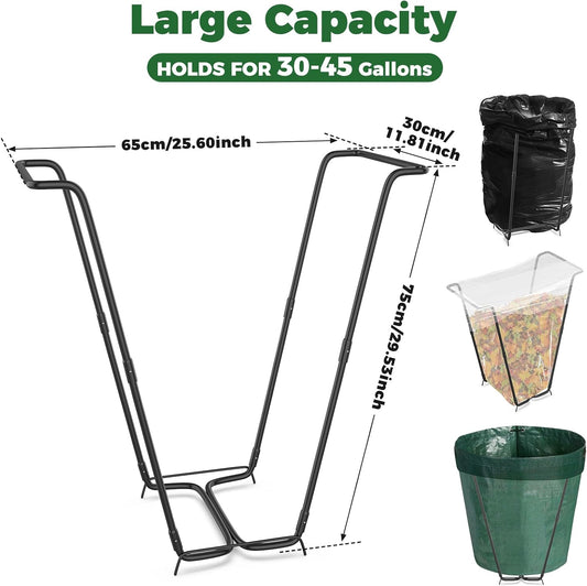 Outdoor Trash Bag Holder Metal Garden Trash Bag Holder for Yard Waste Stand Holds 30-45 Gallons Leaf Bag Holder with 4 Clips for Leaves Camping Lawn Party Weeding Yard Gardening(1pcs+4clips)