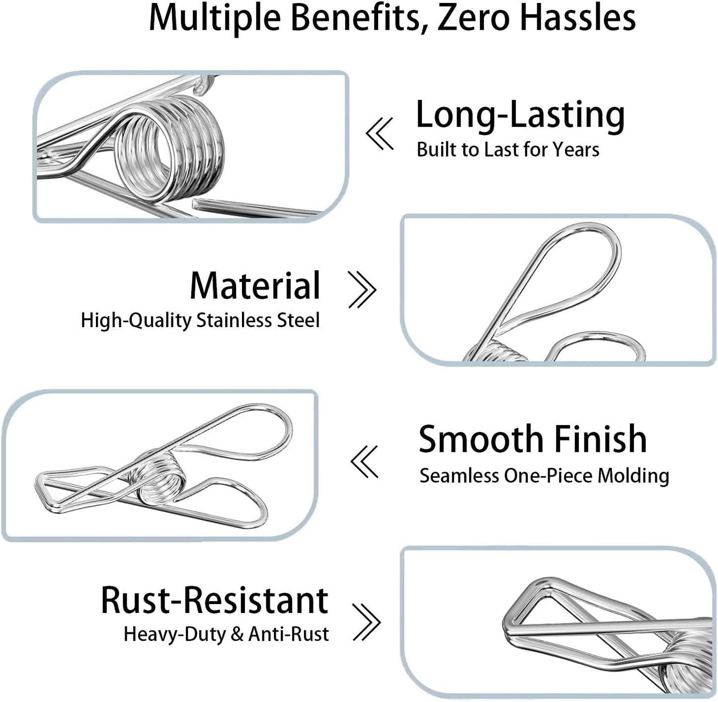 Stainless Steel Laundry Clothes Hangers Heavy Duty Outdoor, Clothespins for Hanging Clothes, Metal Clips, Metal Snack Bag Chip Clips for Food Packages 20PCS