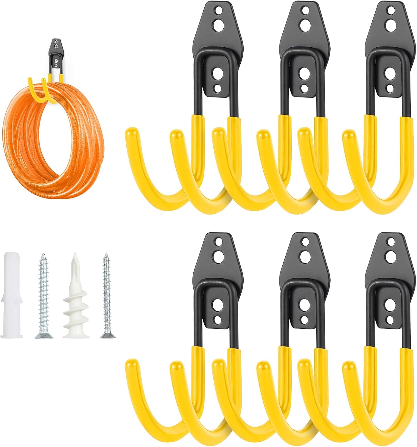 Hose Hanger Wall Mount 2 Pack,Heavy Duty Hose Holder with Screws Metal Hose Hangers for Outside,Hose Rack Suitable for Garage,Garden and Yard,Black