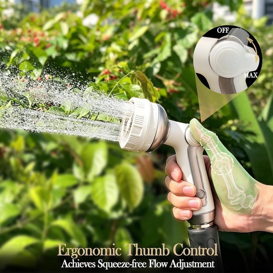 Garden Hose Nozzle Heavy Duty Metal Water Hose Sprayer | Heavy Duty Metal Spray Nozzle With Thumb Control. Japanese-style Design & 8 Spray Patterns For Different Blooming Seasons