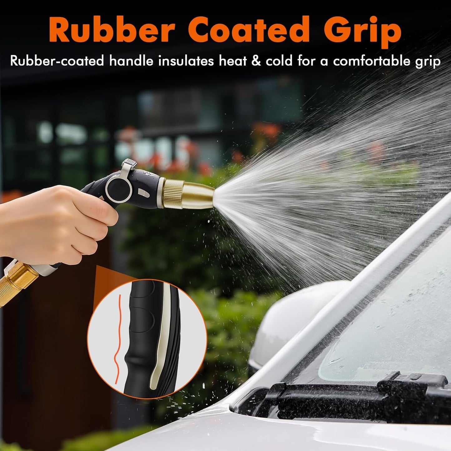 RESTMO Garden Hose Nozzle, Heavy Duty Water Hose Sprayer Nozzle for Outdoor | Metal Hose Nozzle, Brass Head, Adjustable Thumb Control, 4 Spray Patterns, Leak-proof, Ideal for Lawn & Plant & Car, Black