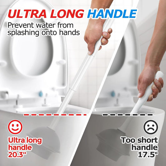 FORASTO 3 in 1 Toilet Brush and Plunger Set with Holder for Bathroom White | compact set, 3 in 1 deep cleaning, home toilet bowl crevice, brush plunger combo,Crevice Cleaning Brush