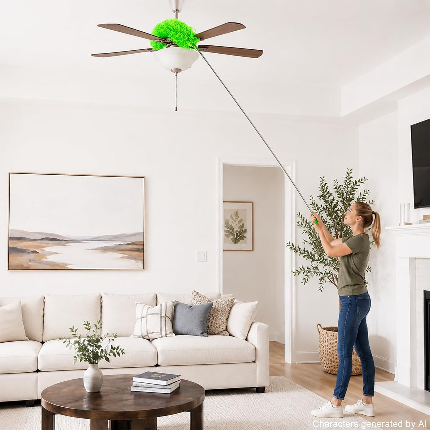 Microfiber Duster with Extension Pole(Stainless Steel) 30 to 100'', with Bendable Head, Extendable Long Duster for Cleaning Ceiling Fan, High Ceiling, Keyboard, Furniture Cars Gray