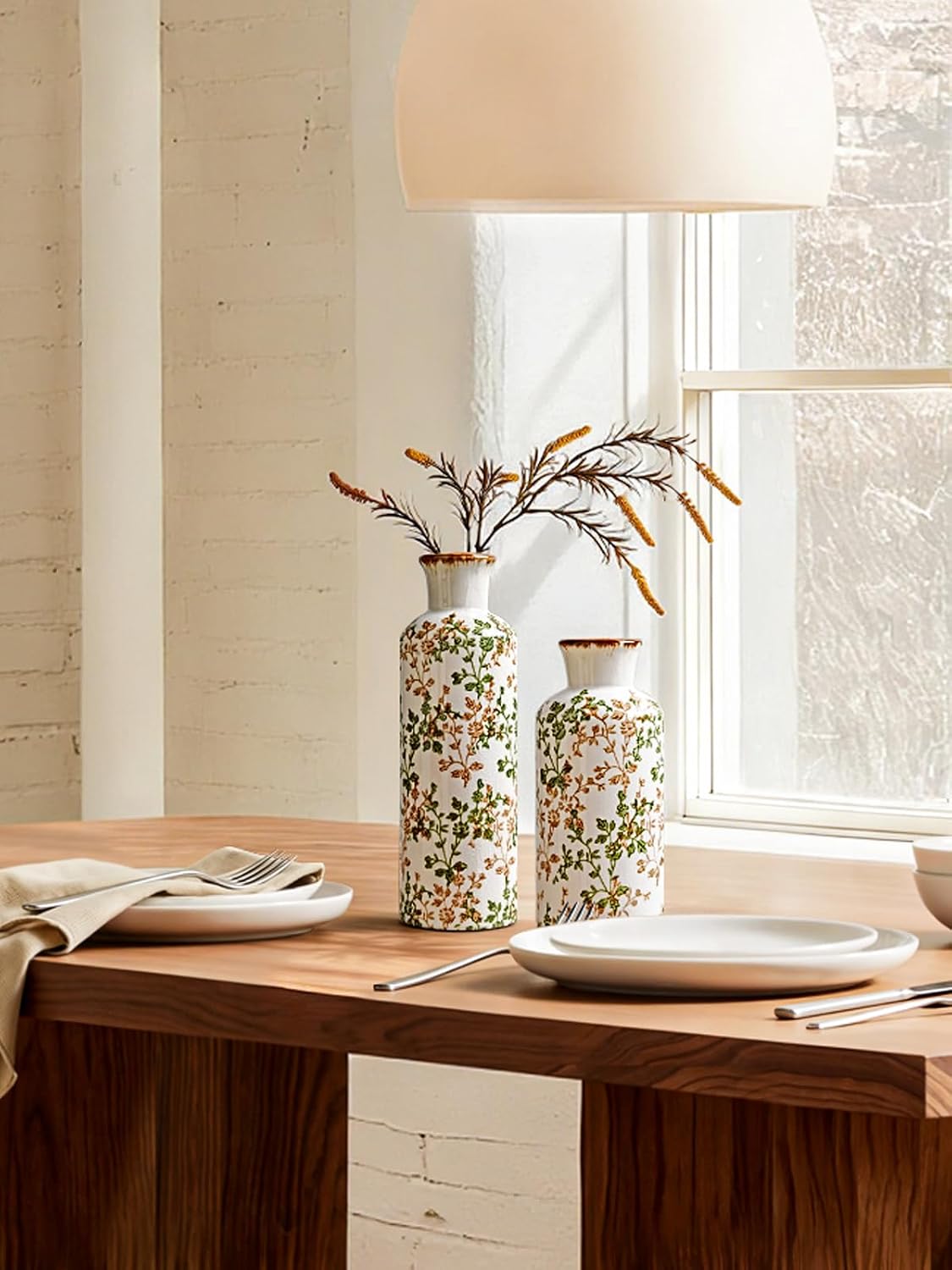 LE TAUCI Ceramic Vase Set of 3, Matte Flower Vases for Fresh or Dried Flowers, Modern Farmhouse Home Decor for Coffee Table, Mantel, Shelf, Entryway, Speckled White