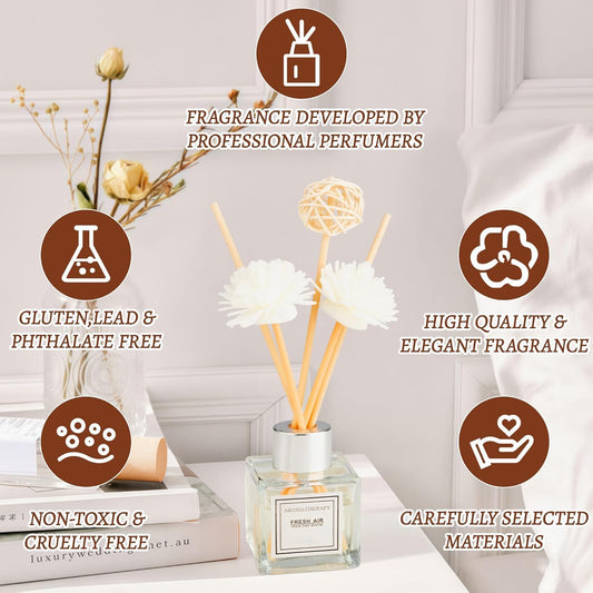 Reed Diffuser Set, 1.7 fl oz Scent Diffuser with Sticks, Freesia Scent for Bathroom Accessories Shelf Decor, Air Fresheners for Home, Home Fragrance Products, House Office Room Decor Aesthetic Gift