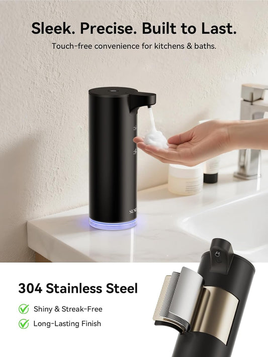 SUNLY Automatic Foaming Soap Dispenser Touchless, 0.2s Fast Sensor, USB-C Rechargeable, Smudge-Resistant Stainless Steel, Hand Soap Dispenser for Bathroom, Kitchen, Hotel, Silver