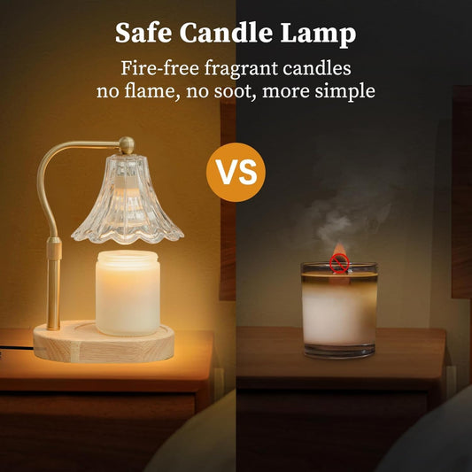 Candle Warmer Lamp – Dimmable Candle Lamp with Timer, Adjustable Height for Jar Candles (Oak)