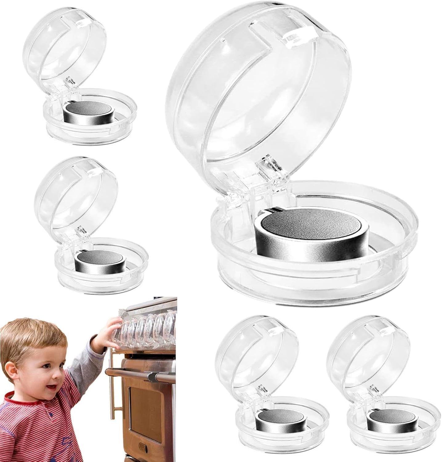 2Pcs Stove Knob Covers, Universal Fit for Gas/Electric Ovens | Safety Locks with Adjustable Adhesive, Kitchen Pet Proofing Essentials Childproof (White, Easy Removal Design)