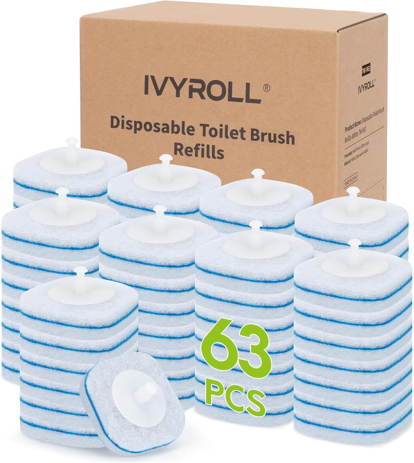 IVYROLL Toilet Bowl Cleaner Wand with 14 Refills, Disposable Toilet Brush Set with Holder, Cleaning System Starter Wand Kit, Bathroom Cleaning Set