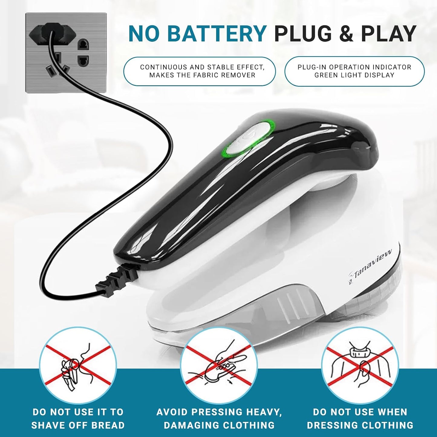 Power Corded Electric Fabric Shaver | No Battery, Pilling & Fuzz Remover for Clothes, Furniture, Couch, Sweaters, 6 Leaf Blades, Portable Defuzzer, Depiller