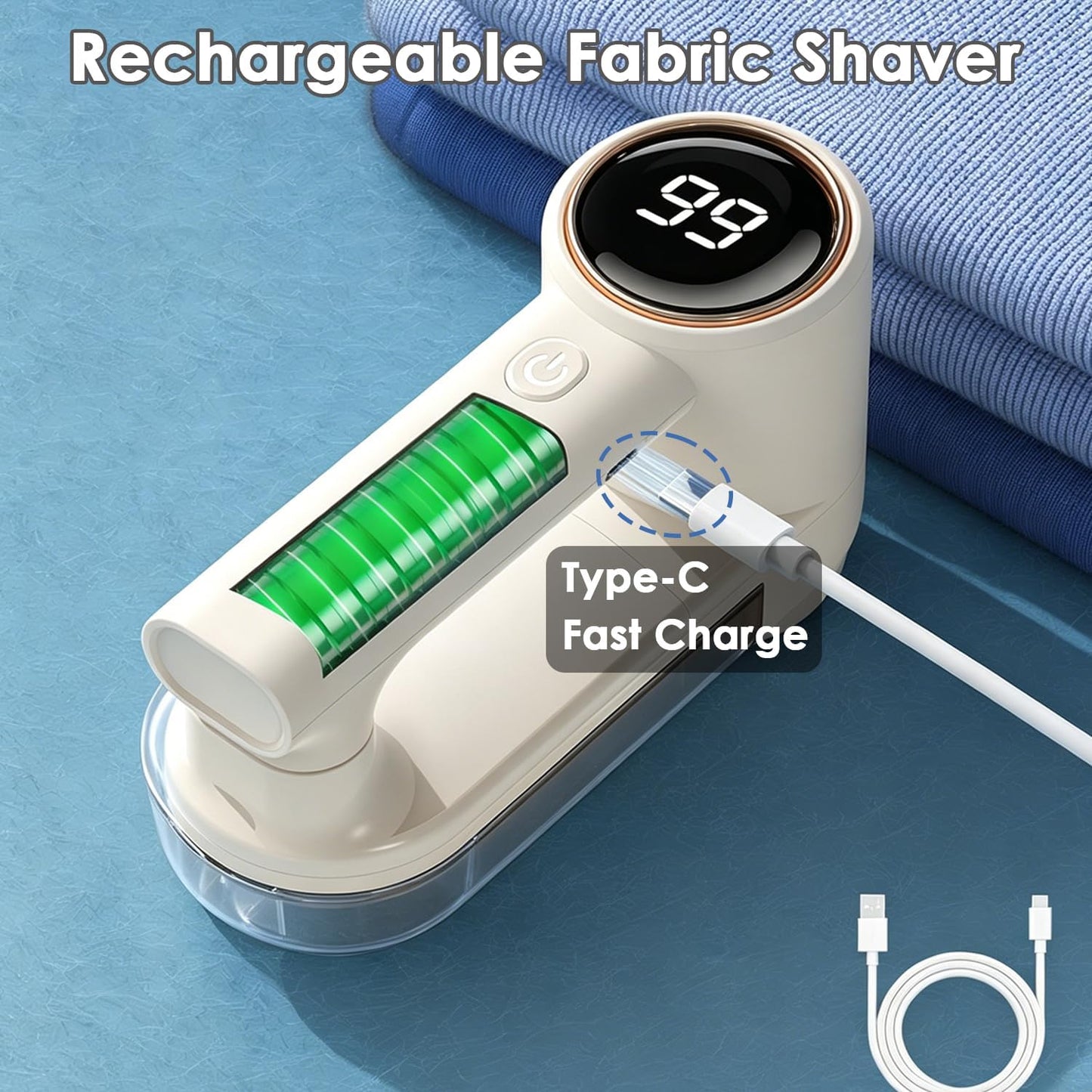 Fabric Shaver Rechargeable, 3-Speed Lint Shaver, Lint Remover Shaver with 6-Leaf Blades & LED Display, Sweater Shavers to Remove Pilling, Pilling Remover for Clothes, Furniture, Blanket, Couch