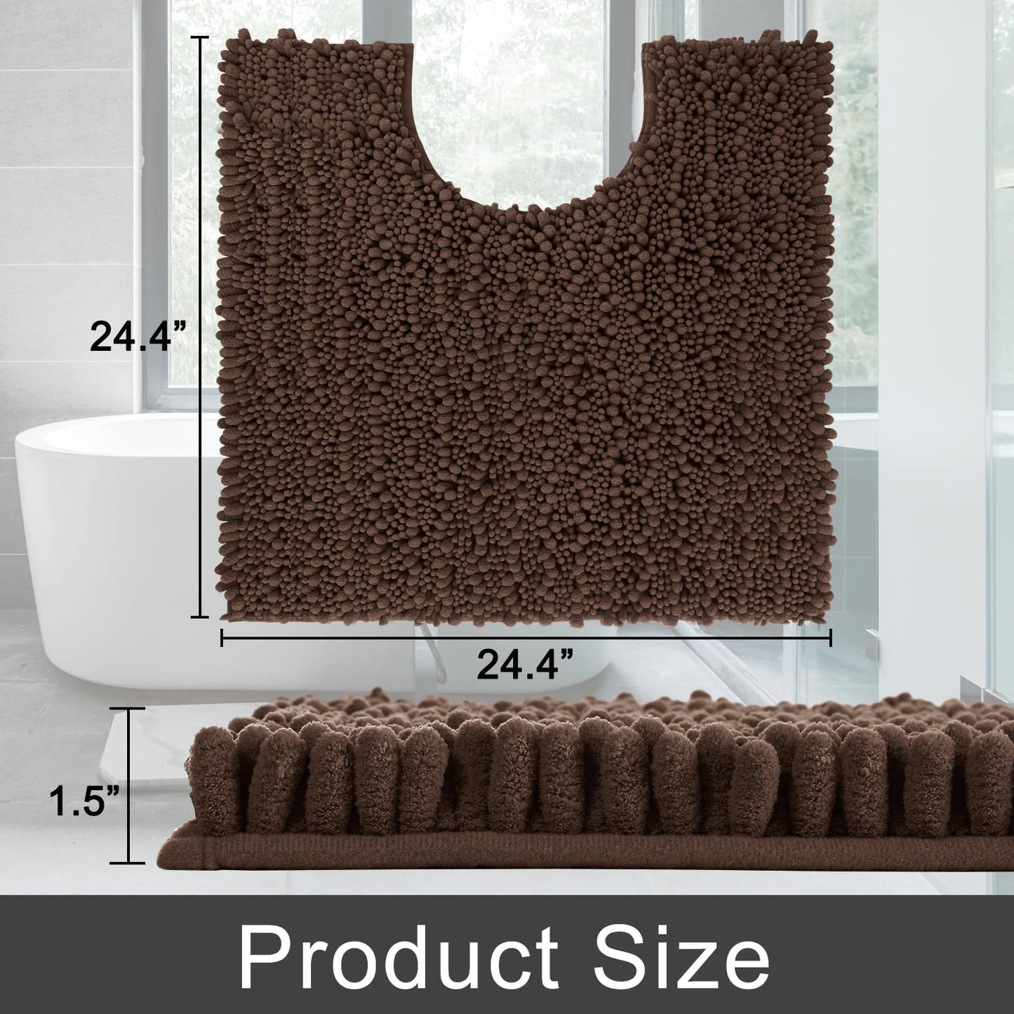 Yimobra Bathroom Rugs Non Slip Washable - Ultra Soft Absorbent Chenille Bath Mat, Quick Dry Shaggy Floor Carpet for Tub Shower, Gray Home Decor Accessories, 24x17 Inch