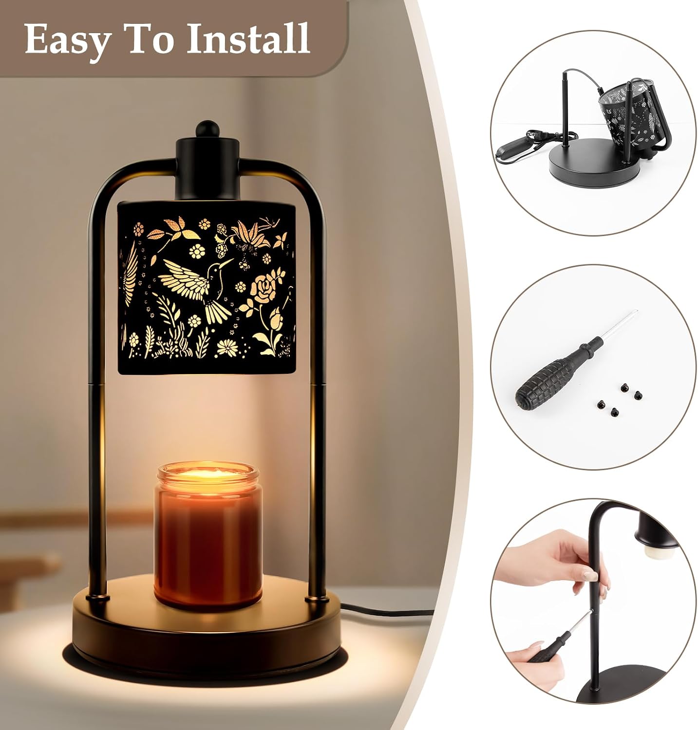 Candle Warmer Lamp Electric with Timer: Wax Melts Warmer - Dimmable Candle Wax Warmer Electric Candle Warmer with Replacement Bulbs, Bedroom Home Decor Compatible with Various Candles-Linen