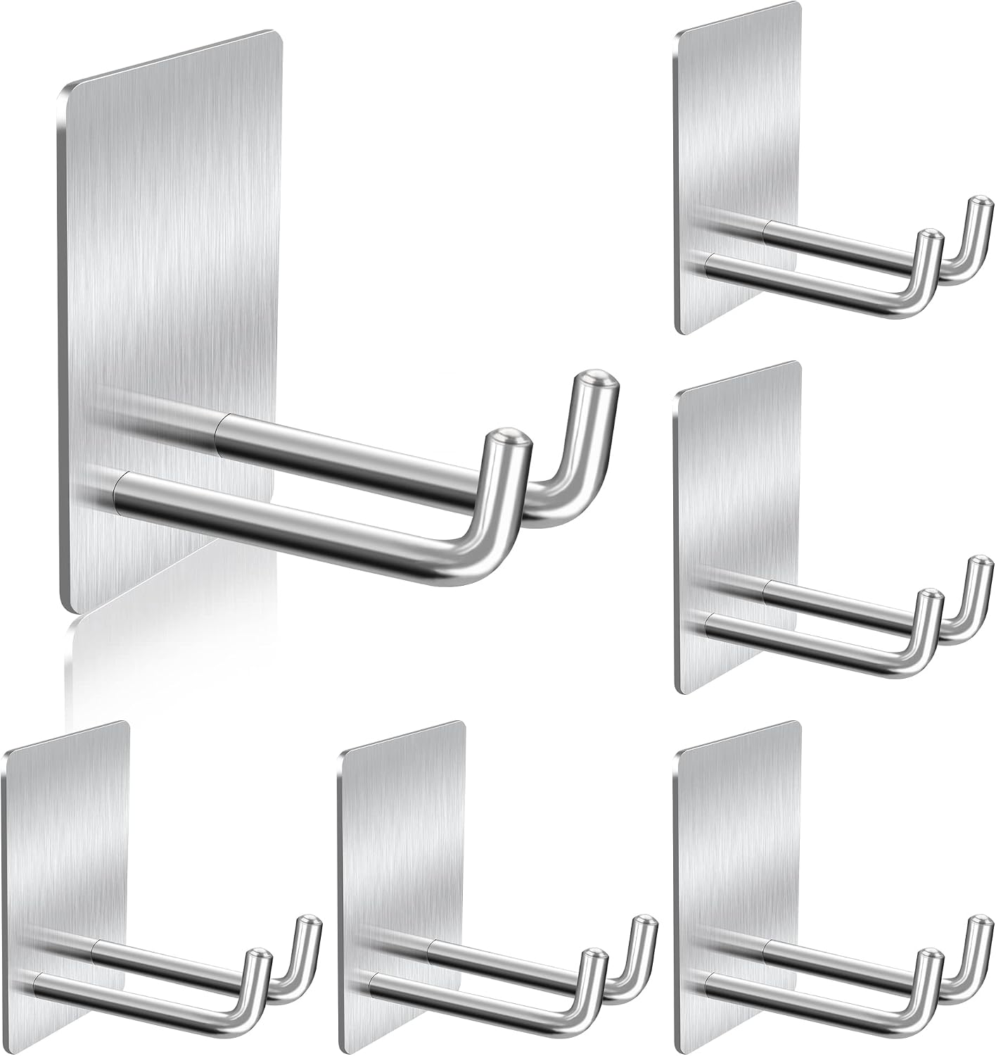 Adhesive Hooks Heavy Duty, Long Stainless Steel Self Adhesive Wall Hook, Sticky Towel Hangers for Kitchen Bathroom, Waterproof Stick on Door Hooks for Hanging Key Hat Coat 4Pack(Black)