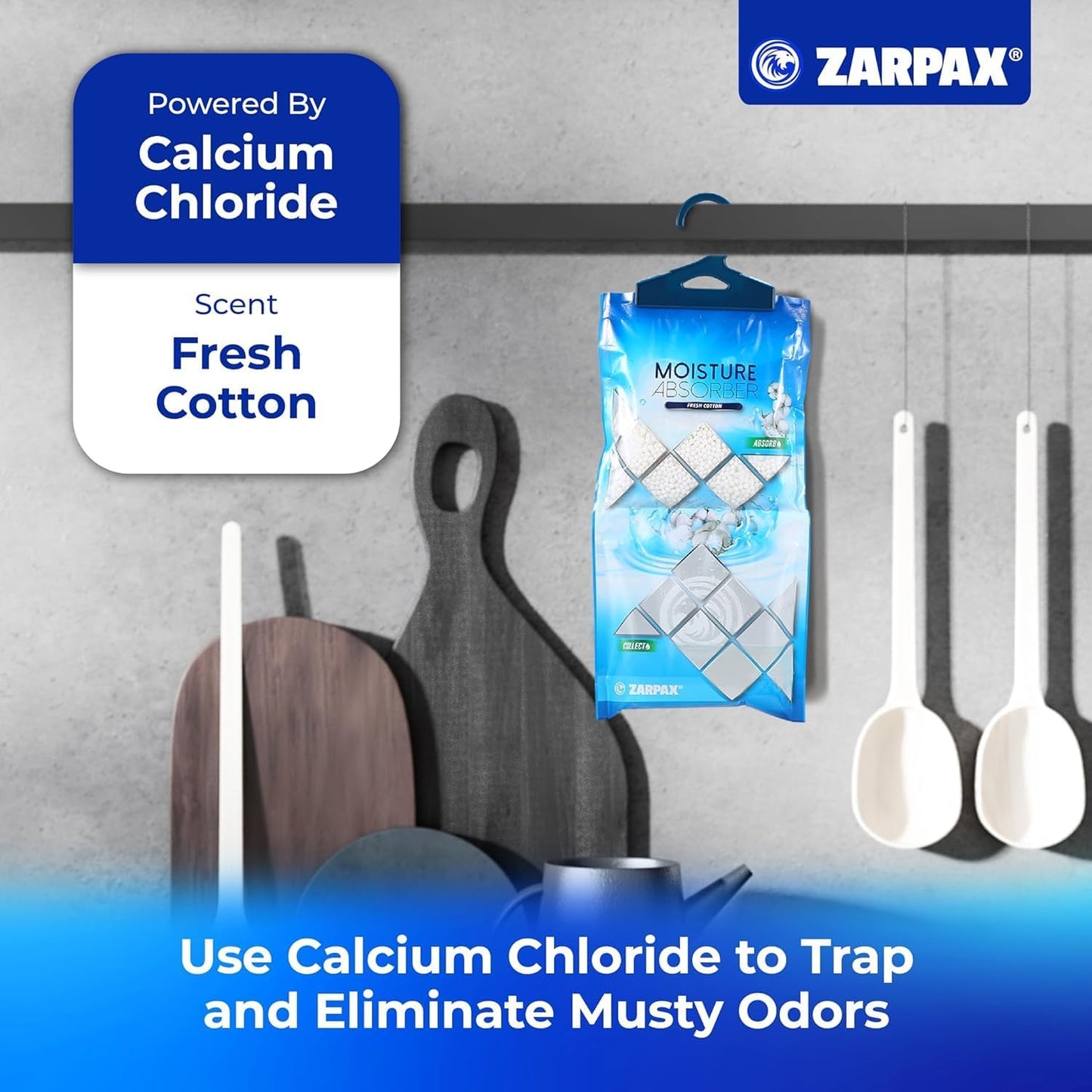 ZARPAX Hanging Moisture Absorber Activated Charcoal 10.6 oz/300g | Moisture Absorbing Bags for Bathroom, Closet & Kitchen | Removes Moisture, Humidity & Odors | Portable Dehumidifier | Set Of 10