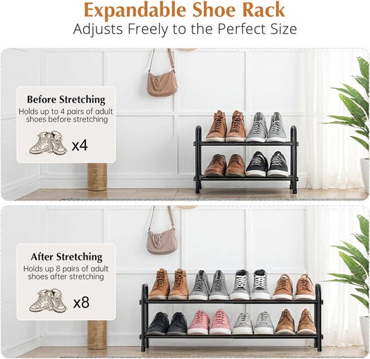 INSMART 3-Tier Expandable Shoe Rack, Stackable and Adjustable Shoes Organizer Storage Shelf, Sturdy and Durable Metal Structure Free Standing Shoe Rack for Closet Entryway Doorway