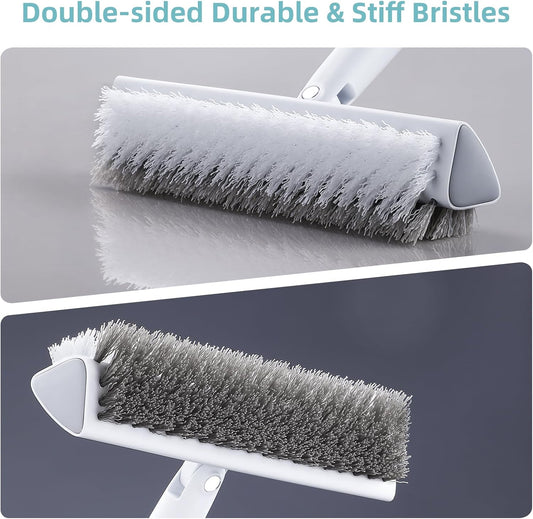MOPALL Shower Brush for Cleaning with 55" Long Handle for Bathtub Scrubber | Dual sided Stiff Bristle, 180° Rotatable V Shape Head, Heavy Duty Stainless Steel Handle, for Tile, Patio/Deck/Garage/Corner