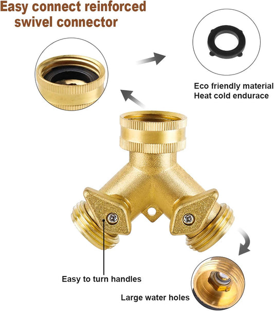 Solid Brass Hose Splitter, Garden Hose Splitter, Hose Splitter 2 Way, Garden Hose Splitter 2 Way with Shut-Off Valves for Garden Irrigation Watering Suitable for All American Thread 3/4