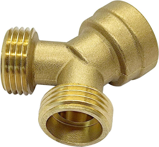 Hooshing Heavy Duty Brass Garden Hose Y Connector 3/4" Male x 3/4" Male x 3/4" Female GHT Thread 2 Way Hose Splitter Y Adapter with Washers