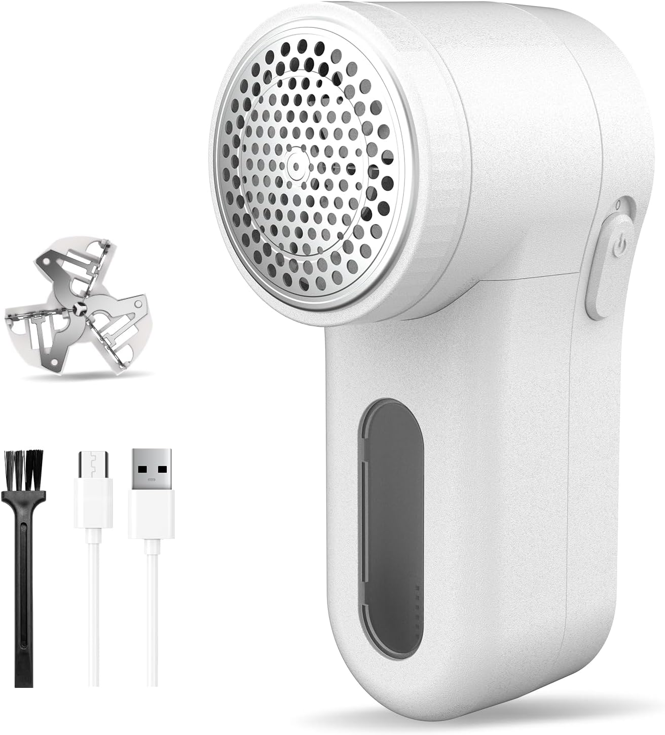 Fabric Shaver, Lint Remover Rechargeable, Electric Portable Sweater Defuzzer Digital LED Display to Remove Pilling for Clothes, Furniture, Sweater, (White with one Shaver Blades)