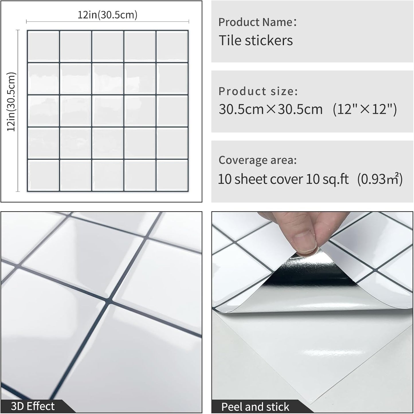 DEWOO Colorful Peel and Stick Backsplash Tiles Kitchen Bathroom Square Self Adhesive Wall Tile Checkered Stickers,Multicolor (10-Sheet, 12"×12")