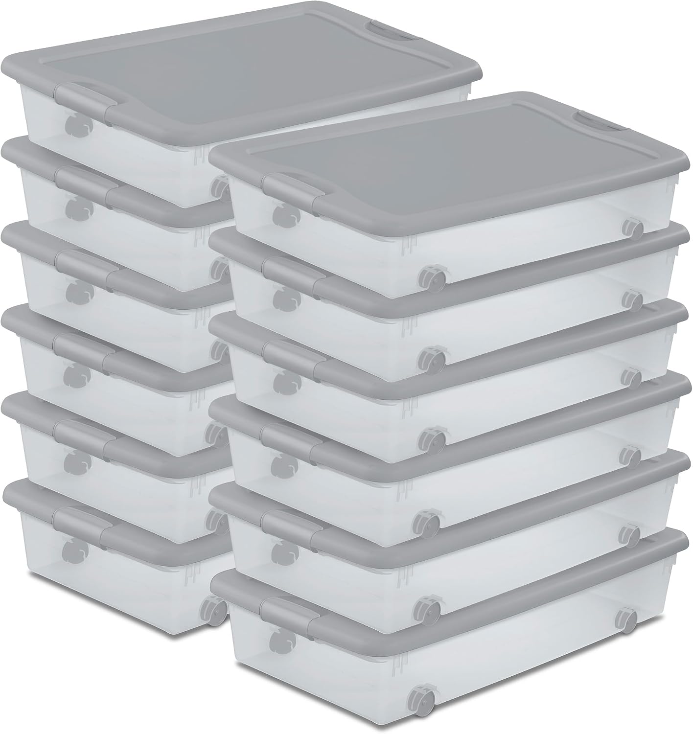 Sterilite 4-Pack 56 Quart Wheeled Latching Box, Underbed Plastic Storage Organizer, Silver - Under Bed Rolling Container Bin with Lid and Wheels for Home or Dorm Bedrooms and Closets