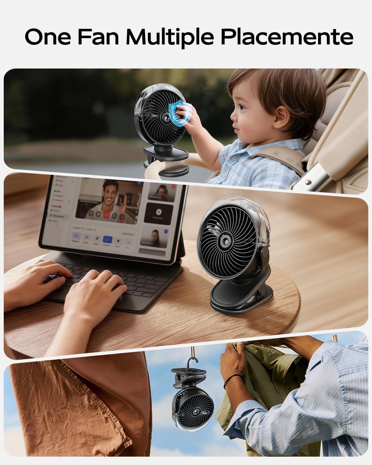 SWEETFULL Portable Misting Clip On Fan, USB-C Rechargeable Mini Personal Cooling Fan with 4 Speeds, 360° Rotatable, Quiet Cooling for Outdoor, Camping, Golf Cart, Travel, Stroller & Desk (Black)