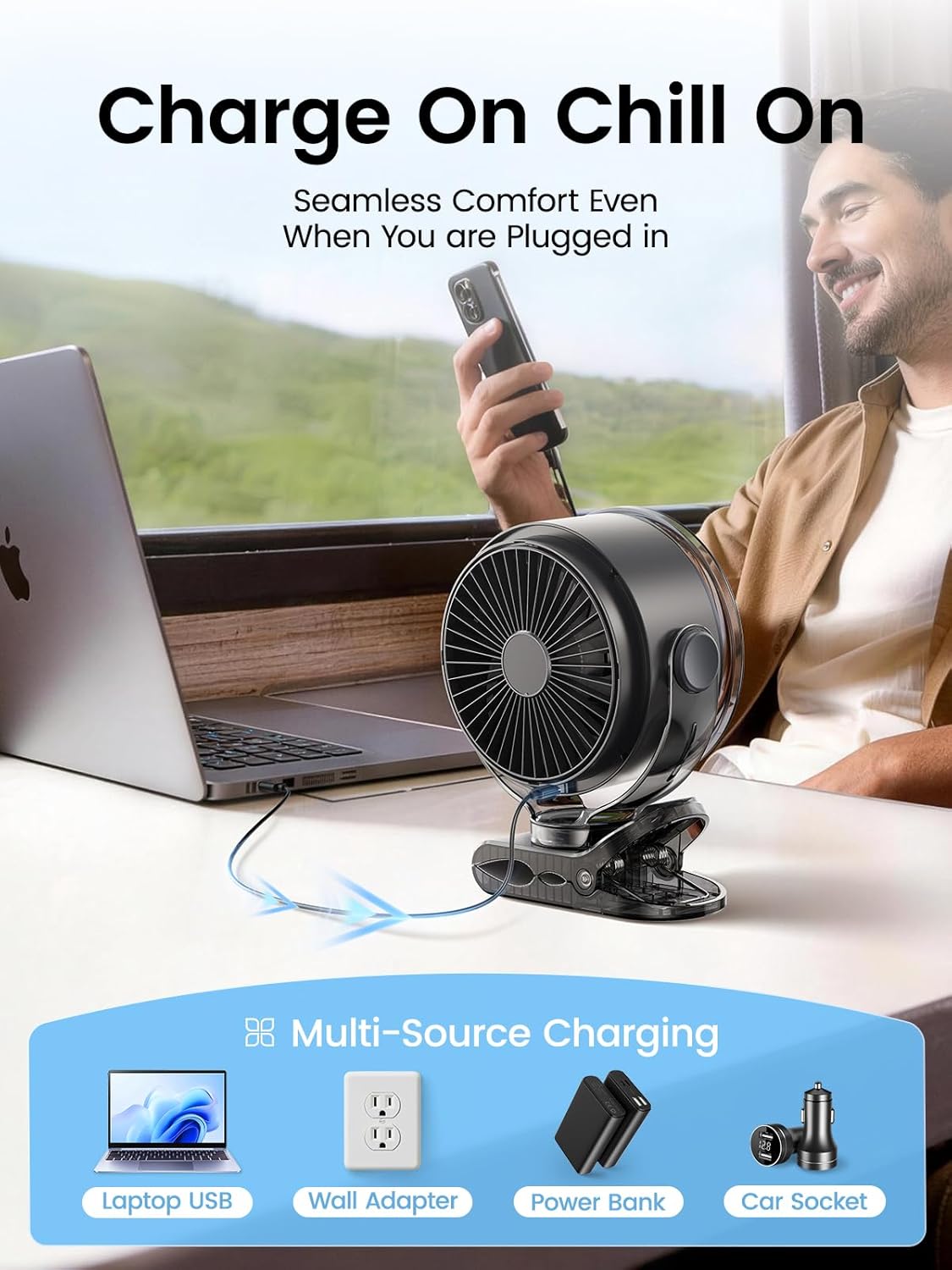 Clip on Fan, Rechargeable USB Fan with Sturdy Clamp, LED Display, 100 Speeds, 3000mAh Battery, 360° Rotation, 5.5 Inch Portable Fan for Stroller Bed Camping Treadmill Car Black