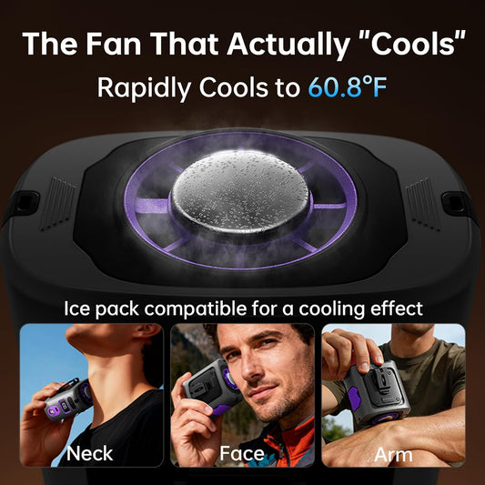 MUXNW High-Speed Waist Fan with Ice Cooling, Clip On Belt Fan | 8000mAh battery, 14000RPM, 5-speed. LED light, 24H. Ice-cooling plate. For construction, jobsite, camping