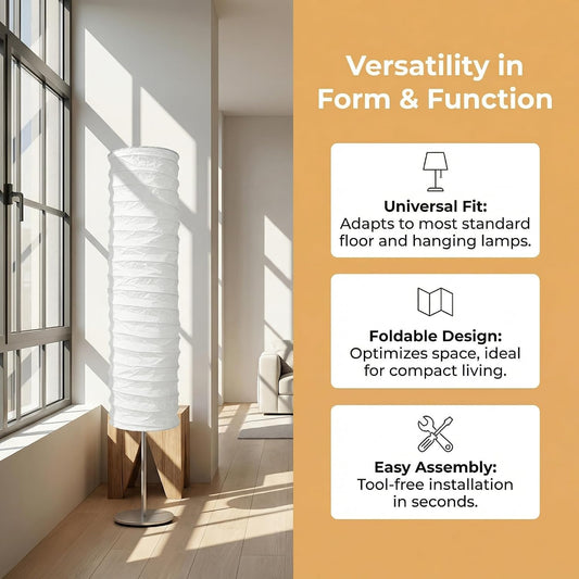Toyvian Lamp Shade: Foldable White Paper Floor Lampshade for Standing Floor Lamp Replacement, Soft Light Diffuser for Bedroom Living Room Decor, Easy Install (43.31"W x 7.87"H)