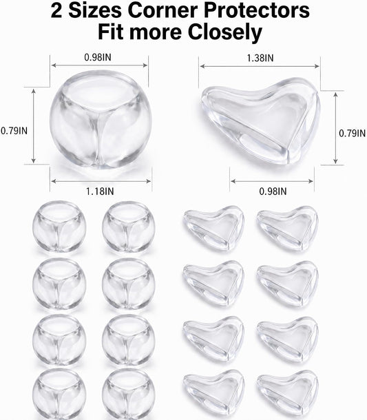 30 Pcs Clear Baby Corner Protectors, L-Shaped & Spherical Baby Proof Guards | Soft PVC Table Corner Covers for Safety on Tables, Cabinets, Shelves, Furniture Edge Guards, Safety Bumpers for Home(14L&16R)