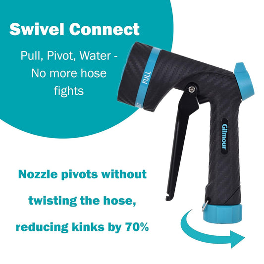 Gilmour Heavy Duty Garden Hose Nozzle, Swivel Connect, 5 Spray Patterns, Ergonomic Grip, Flow Control, Trigger Lock, Thumb Control