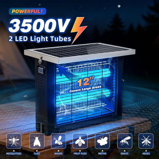 Solar Bug Zapper Outdoor for 2000 sq.ft with 13FT Extension Cord | Outdoor Portable Solar Mosquito Zapper, Rechargeable Solar Bug Zapper with High Powered for Patio Garden Backyard RV Camping