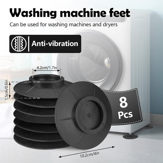 LELE LIFE 8Pcs Suction Cup Anti Vibration Pads for Washing Machine, Rubber Washer Dryer Anti Vibration Mat, Washing Machine Support Foot Pedestal, Stop Vibrating & Noise