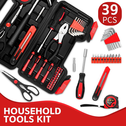 144-Piece General Household Hand Tool Kit with Plastic Toolbox Pink | Basic General Hand Tool Kit, Household Tool Set, for Home Repair, Office & College Dormitory Use, Daily Use for Women
