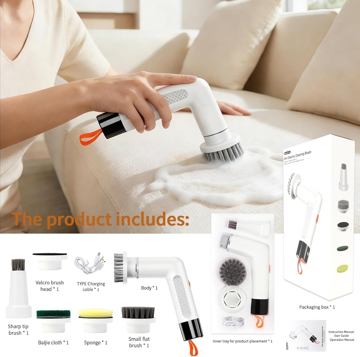 Electric Spin Scrubber, Cordless Waterproof Electric Scrub Brush with Dual Speed Settings, Smart Display, and 5 Replaceable Brush Heads for Bathroom, Kitchen, and Floor Cleaning